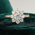 18K Gold Plated S925 Silver Round Sunflower Moissanite Ring-0-4