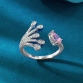 wholesale 925 Sterling Silver ZHUO ZHI FAN Jewelry New INS Sweet Teardrop 4*6 Padparadscha Pink Diamond Open Ring-0-2