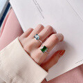 wholesale S925 Sterling Silver Simple Blue Zircon/Green Zircon Ring, French Ins Style Luxury Versatile Band-0-1
