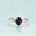 wholesale [Rose Gold/S925 Sterling Silver] Inlaid with Natural Black Rutilated Quartz Ring, Elegant Classic Gemstone Ring-0-1
