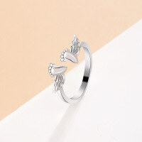 wholesale Metal: 925 Sterling Silver TEMU Cross-border Small Footprint Foot with Wings Ring for Women, Small Niche Design Sense Adjustable Finger Ring Gift for Mom-White gold Adjustable opening