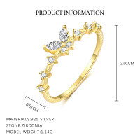 wholesale S925 Sterling Silver Cross-border Sweet Heart Ring With Shining Zircon, Adjustable Opening, Fashionable And Light Luxury-K2131-Gold/7 Sizes