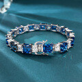 wholesale 925 Silver New Jewelry Fashion Simulated Diamond 7*7 Ice Flower Blue Diamond Bracelet for Women Elegant and Luxurious-0-5