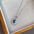 wholesale 925 Silver, ZHUO ZHI FAN Jewelry New Simulated Sapphire Pendant with Diamond Inlaid Necklace, INS-0-2