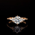 Champagne Gold Plated Sterling Silver Moissanite Six-Prong Crown Ring-0-1