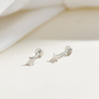 wholesale S925 Sterling Silver Ear Studs, Fashion Minimalist Star Four-pointed Star Eight-pointed Star Mini Ear Cartilage Piercing Flat Back Earrings-Platinum four-pointed star (single) 1.0mm*6mm