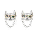 wholesale S925 Sterling Silver Creative Movable Glasses French Bulldog Gentleman Dog Stud Earrings Euro-American Hip Hop Punk Style Earrings-0-4
