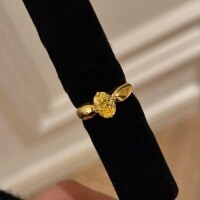 wholesale S925 Sterling Silver Lucky Yellow Diamond Ring Little Bee Oval Cabochon High Carbon Diamond Ring, Niche Design with Light Luxury and Premium Feel-Gold color Adjustable opening