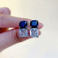 wholesale S925 Sterling Silver New 4-Carat Blue White Zircon Ear Studs Fashion Women's Style-0-3