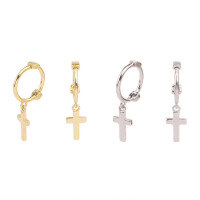 wholesale S925 Sterling Silver Plated Gold Cross Ear Hoops with Ear Clasps, Fashionable, Minimalist, Trendy, Versatile for Everyday Wear-Silver 925 silver