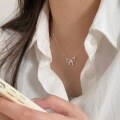 wholesale S925 Sterling Silver Korean Style Bow Necklace for Women, Small and Exquisite, Minimalist and Fresh, Sweet Collarbone Chain-0-4