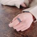 wholesale S925 sterling silver retro black zirconia inlaid ring, trendy hip-hop punk style design index finger ring-0-2