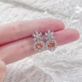 wholesale Metal material first, cross-border Korean version orange gemstone earrings for women, summer fashion lightweight luxury non-fading micro-set zircon flower necklace set-0-3