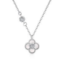 wholesale S925 Sterling Silver Korean Japanese Light Luxury Necklace for Women, Fresh and Versatile Floral Four-Leaf Clover Shell Pearl Agate Zircon Collarbone Chain-DM190004-SW-WH 925 silver