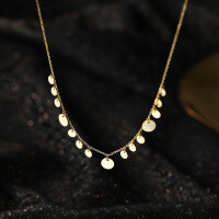 wholesale S925 Sterling Silver European And American Cross-border Round Sequin Necklace For Women, Fashionable And Versatile-A3496-Gold 925 Silver