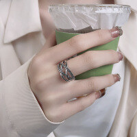 wholesale S925 Sterling Silver Korean Style Hip-Hop Twist Textured Crossover Ring Trendy Sweet and Edgy Index Finger Ring-967J/approx. 4.4g Adjustable opening