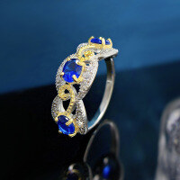 wholesale Metal: 925 Sterling Silver, New Style 4*5 Simulated Ruby and Sapphire Color-Separated Luxury Elegant Solitaire Ring-R529 Blue Diamond No. 6