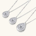S925 Silver D Color Moissanite Classic Halo Pendant Necklace-0-13