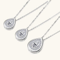 S925 Silver D Color Moissanite Classic Halo Pendant Necklace-Small teardrop necklace [White Gold] 5x8mm  925 Silver