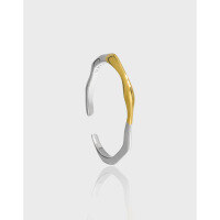 wholesale S925 Sterling Silver 655 Original Niche Design Ins Irregular Texture Line Stackable Open Ring for Women-Platinum + Gold Adjustable opening