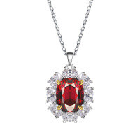 wholesale S925 Sterling Silver High Carbon Diamond Flower Collarbone Necklace, Luxurious and Gorgeous, Premium Royal Retro High-End Banquet Necklace-Red>925 silver