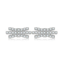 wholesale S925 sterling silver cross-border diamond zirconia earrings, small batch European and American unique silver earrings for women, bow earrings wholesale-Platinum>925 silver