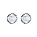 wholesale S925 Sterling Silver Retro Vintage Style Square Openwork Double-Layer Pearl Inlaid Elegant Earrings-0-4