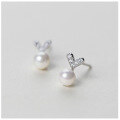 wholesale S925 Sterling Silver Diamond Accented Heart-shaped Shell Pearl Synthetic Pearl Stud Earrings for Women Korean Style Miniature Ear Jewelry E5534-0-0