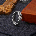wholesale Sterling Silver Antique Retro Chinese Ethnic Style Coin Ring With Adjustable Open Design For Men And Women, Trendy On Instagram-0-4
