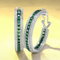 wholesale S925 Sterling Silver Inlaid Emerald Hoop Earrings for Women, New Arrival, Elegant and Versatile, Best-Selling-E325 Green Diamond 925 Silver