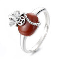 wholesale S925 Sterling Silver Retro Craft Lucky Bag Style Inlaid with Southern Red Agate Ring Ethnic Trend National Tide Ring-0-6