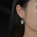 wholesale Metal material retro Chinese style Hetian jade leaf earrings for women, national trend court style luxury sense versatile ear hooks earrings for Douyin live broadcast-0-2