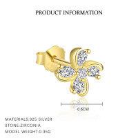 wholesale S925 Sterling Silver Four-leaf Clover Earrings, Dainty And Versatile Zircon Earring Set For Women-E4840-Gold/Single 6mm 925 Silver