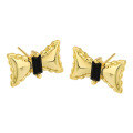 wholesale S925 Sterling Silver Korean Version Korean Ins Style Minimalist Small Design Unique Sweet and Edgy Bow Black Diamond Earrings for Women-0-6
