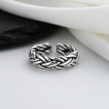 wholesale S925 Sterling Silver Retro Distressed Handmade Four-Strand Braided Rope Twist Design Open Ring-0-3