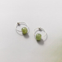 wholesale S925 Sterling Silver Retro Chinese Style Hetian Jade Light Bead Ear Hoops Forest Temperament Elegant Ear Clasp M01443-S925 silver pair 925 silver