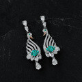 wholesale S925 Silver 2ct Oval Portuguese Cut Paraiba 6*8 Swan Earrings, Popular European and American Ear Accessories-0-1
