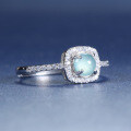 S925 Silver Wholesale Vermeil Blue Aqua Jadeite Square Bag Ring-0-1