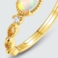 wholesale S925 Sterling Silver Gold-Plated Japanese Light Luxury Hollow Iridescent Synthetic Opal Ring for Women, Versatile Stacking Ring, Niche Hand Accessory-0-3