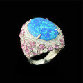 wholesale 925 Silver Gold-Plated Ring with High-Carbon Diamond, Imitation Opal, Blue-Green Dreamy Starry Sky, Retro and Versatile Women's Ring-0-4