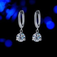 S925 Sterling Silver Moissanite Stud Earrings, Three-Prong Setting, Minimalist Design-[White Gold] Earrings with 50 Point Moissanite and GRA Certificate