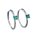 wholesale 925 Silver Metal European Style Large 4*4mm Green Diamond Stud Earrings Minimalist Circle Hoops Versatile Everyday Wear-0-4