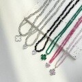 wholesale S925 Sterling Silver High-End INS Style Women's Necklace with Heart-Shaped Four-Leaf Clover Pendant, Luxurious Crystal Zirconia Beaded Chain-0-3