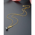 wholesale S925 silver zirconia black pearl pendant necklace with diamond-cut leaf design, Korean minimalist collarbone chain for women-0-3