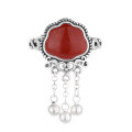 wholesale S925 sterling silver auspicious lock tassel southern red agate ring, vintage ethnic style with classical elegance index finger ring-0-4