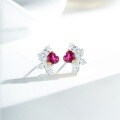 S925 Sterling Silver Synthetic Ruby Heart Stud Earrings-0-1