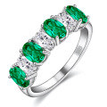 wholesale S925 Sterling Silver Cross-Border New Egg-Shape Cultured Emerald Ring, Colored Gemstone Stackable Ring, European and American Fashion Retro-0-4