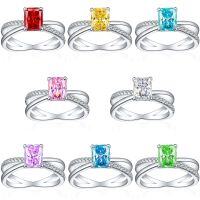 wholesale 925 Sterling Silver Flame Ice Flower Cut Square Diamond Ring for Women, High-End Sense of Luxury Gemstone High Carbon Diamond Women's Ring-Fireworks G-42 Medium Pink US Size 9#