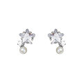 wholesale S925 Sterling Silver Ins Style Diamond Star Synthetic Pearl Ear Studs Sweet and Dainty Women's Earrings M03345-0-4