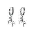wholesale S925 Sterling Silver Korean-style Creative Unicorn Pendant with Small Tassel Ear Clasp, Fashionable and Versatile Earrings-0-4